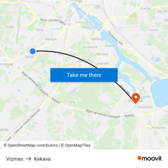 Vizmas to Ķekava map