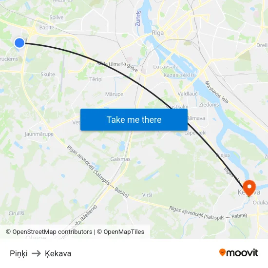 Piņķi to Ķekava map