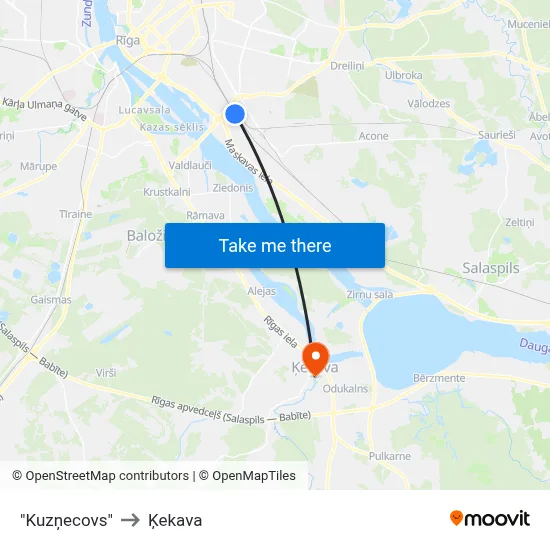 "Kuzņecovs" to Ķekava map