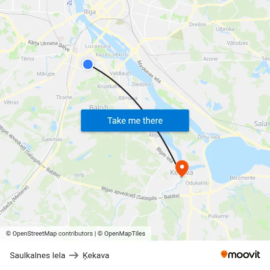 Saulkalnes Iela to Ķekava map