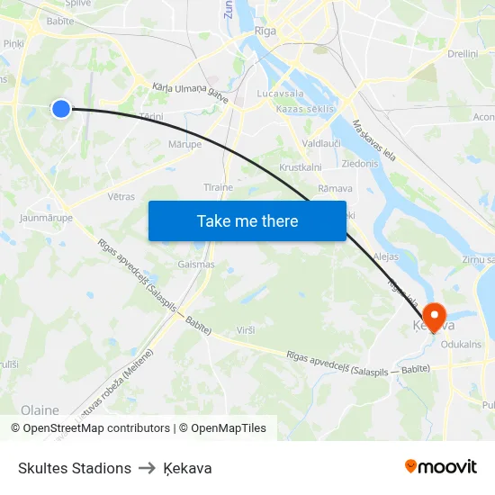 Skultes Stadions to Ķekava map