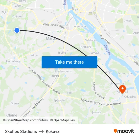 Skultes Stadions to Ķekava map