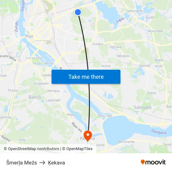 Šmerļa Mežs to Ķekava map