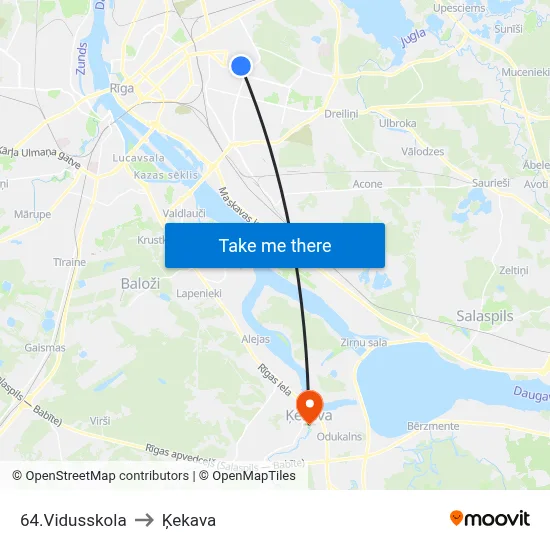 64.Vidusskola to Ķekava map