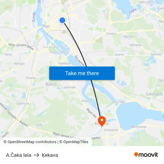 A.Čaka Iela to Ķekava map