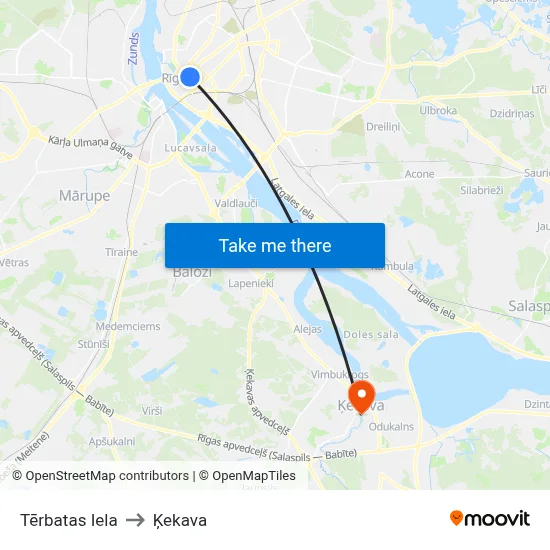Tērbatas Iela to Ķekava map