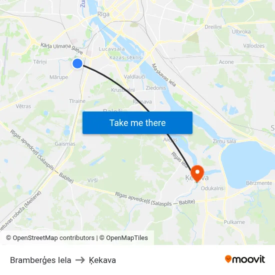Bramberģes Iela to Ķekava map