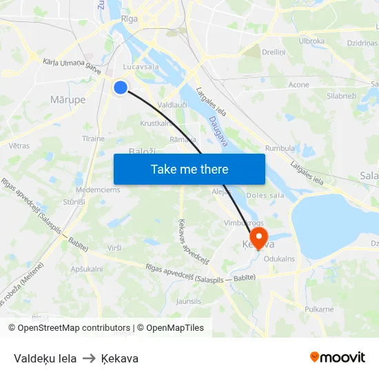 Valdeķu Iela to Ķekava map