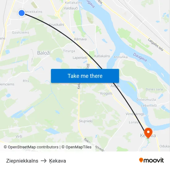 Ziepniekkalns to Ķekava map