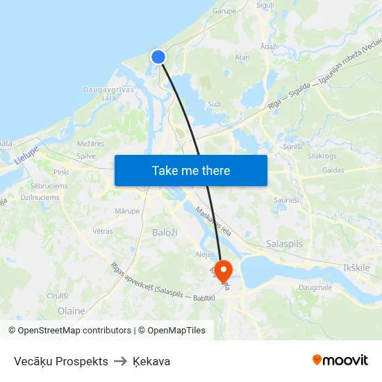 Vecāķu Prospekts to Ķekava map