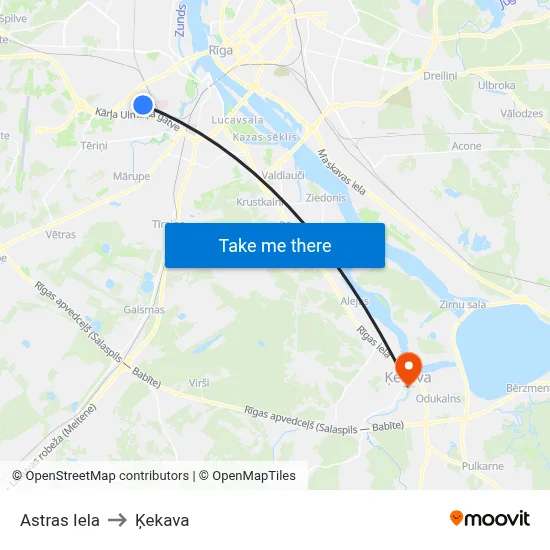 Astras Iela to Ķekava map