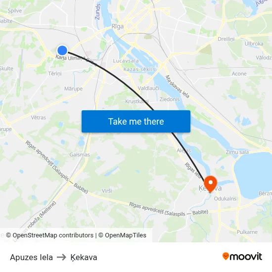 Apuzes Iela to Ķekava map