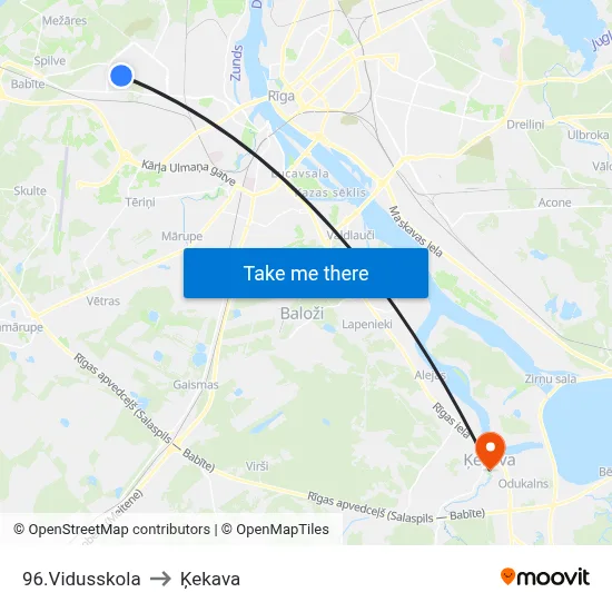 96.Vidusskola to Ķekava map