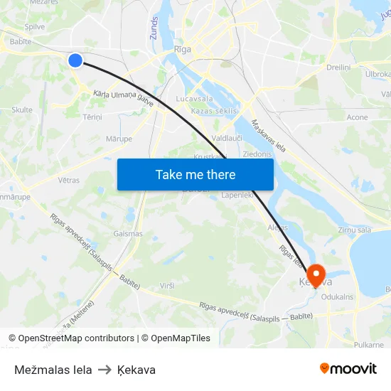 Mežmalas Iela to Ķekava map