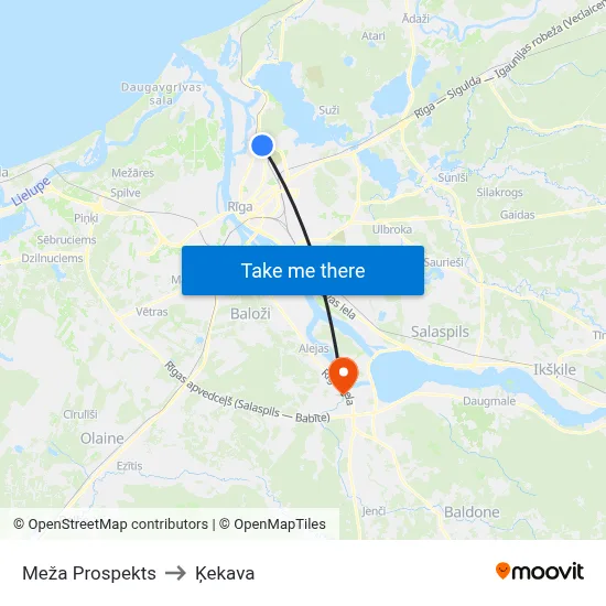 Meža Prospekts to Ķekava map