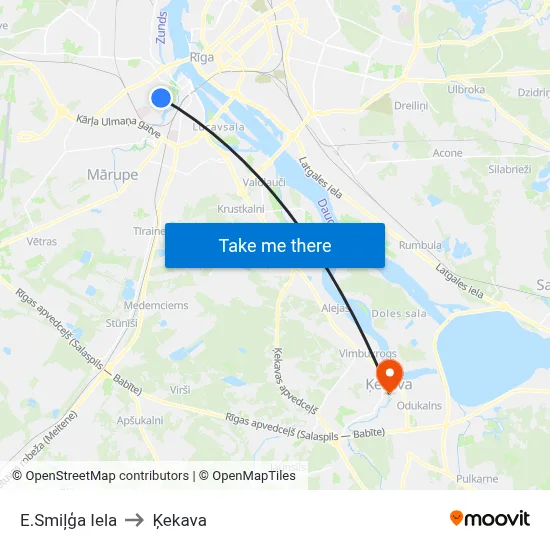 E.Smiļģa Iela to Ķekava map
