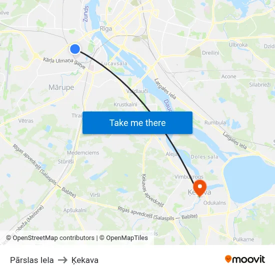 Pārslas Iela to Ķekava map