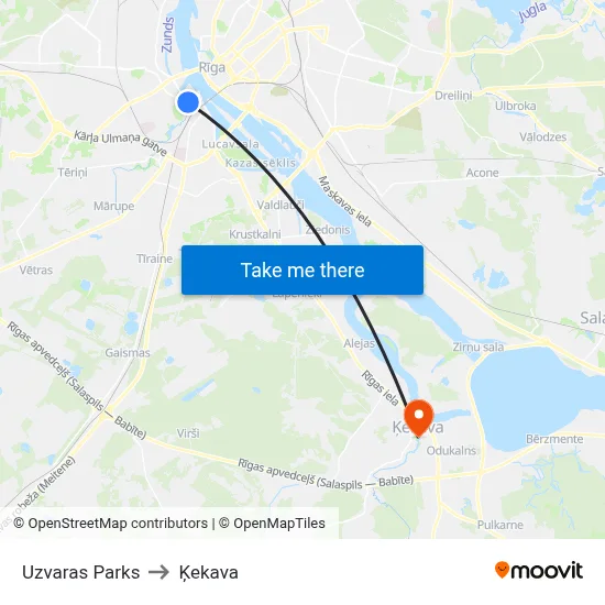 Uzvaras Parks to Ķekava map