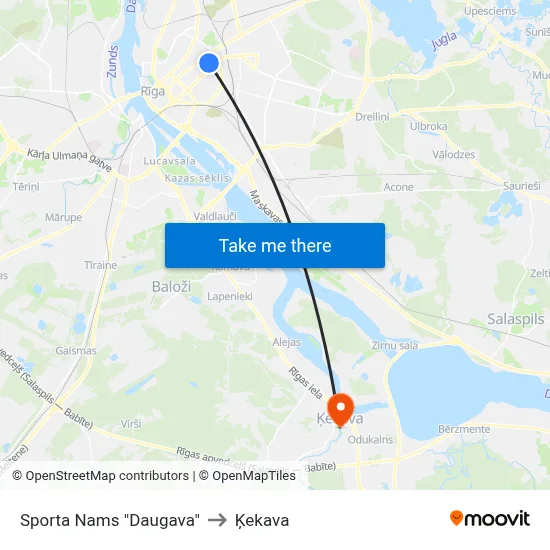 Sporta Nams "Daugava" to Ķekava map