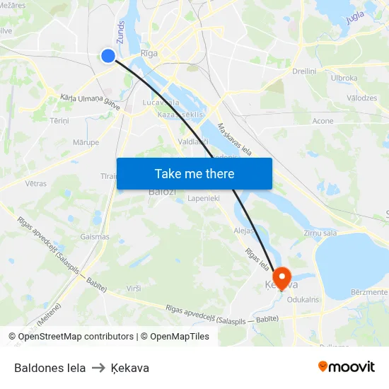 Baldones Iela to Ķekava map