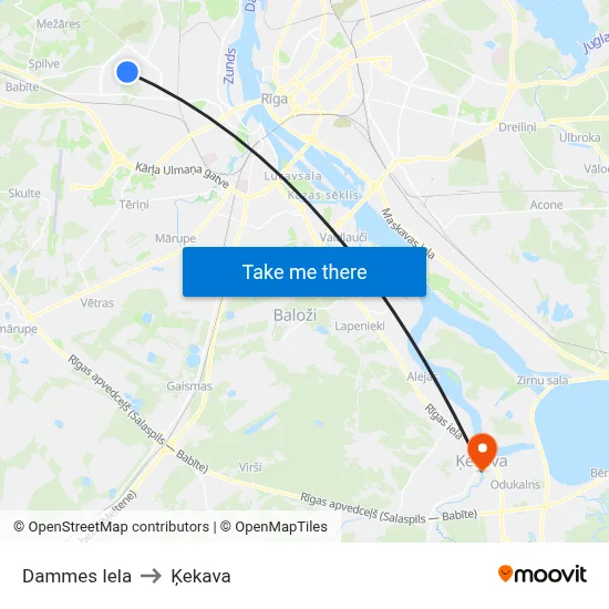 Dammes Iela to Ķekava map