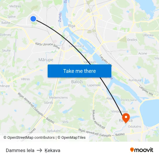 Dammes Iela to Ķekava map