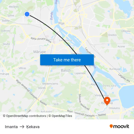 Imanta to Ķekava map