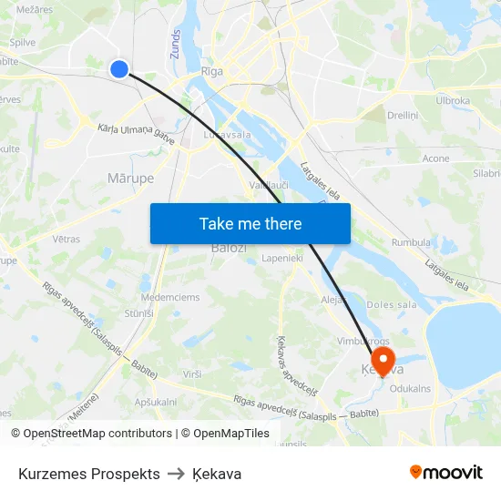 Kurzemes Prospekts to Ķekava map