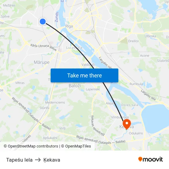 Tapešu Iela to Ķekava map