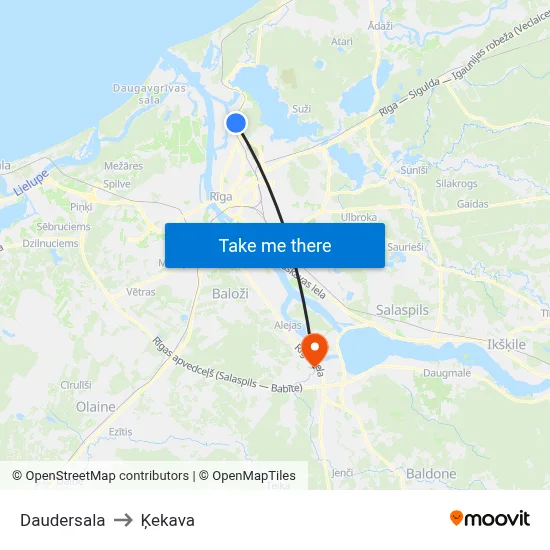 Daudersala to Ķekava map