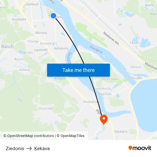 Ziedonis to Ķekava map