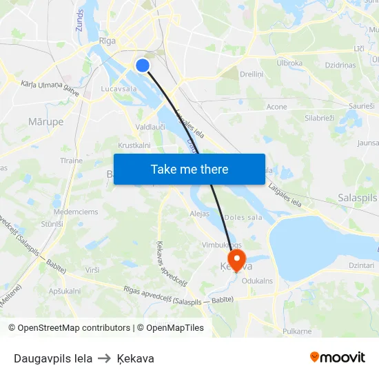 Daugavpils Iela to Ķekava map