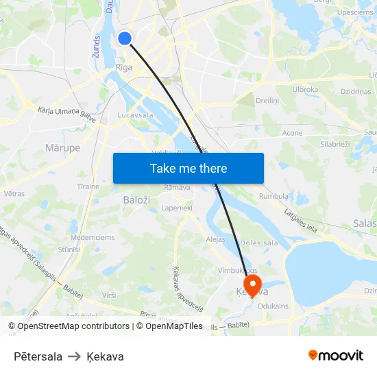 Pētersala to Ķekava map