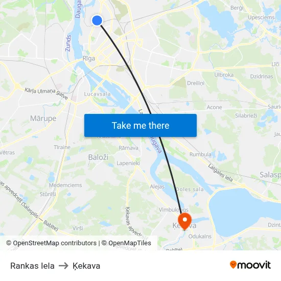 Rankas Iela to Ķekava map