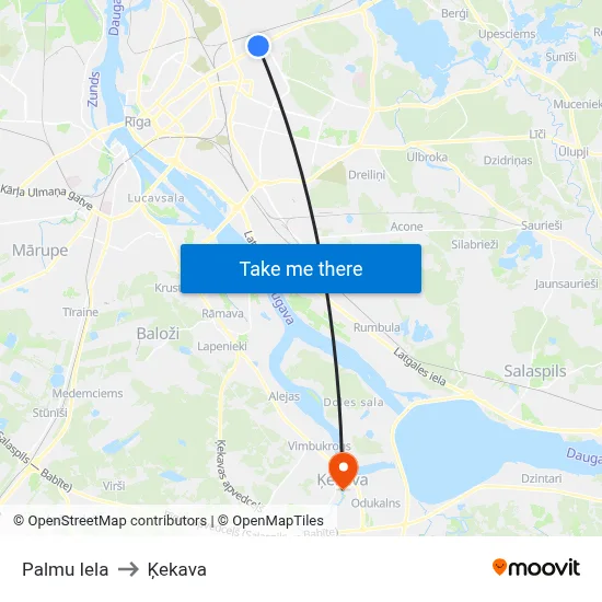 Palmu Iela to Ķekava map