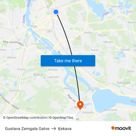 Gustava Zemgala Gatve to Ķekava map