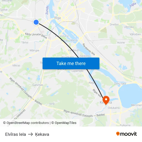 Elvīras Iela to Ķekava map