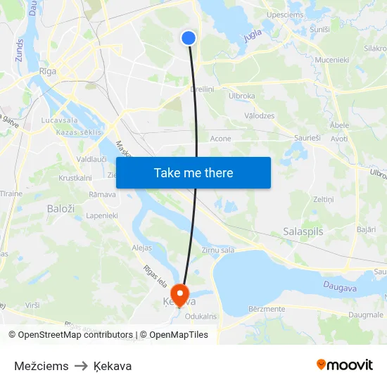 Mežciems to Ķekava map