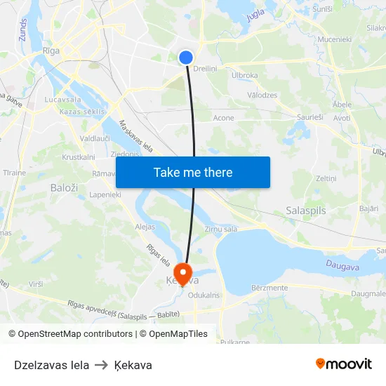 Dzelzavas Iela to Ķekava map