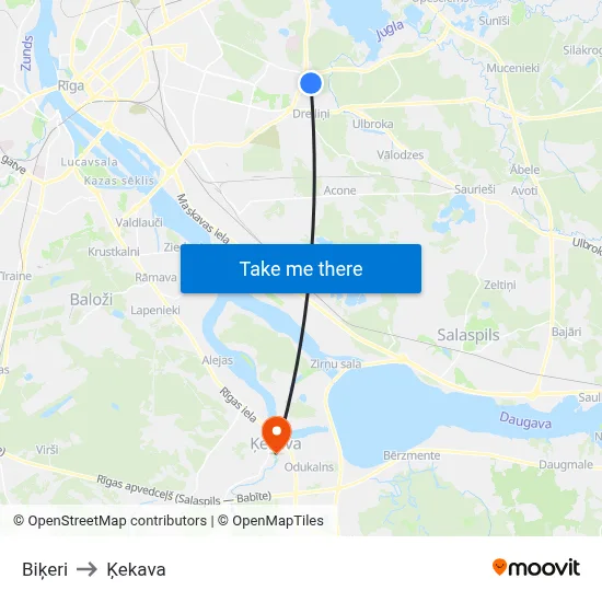 Biķeri to Ķekava map