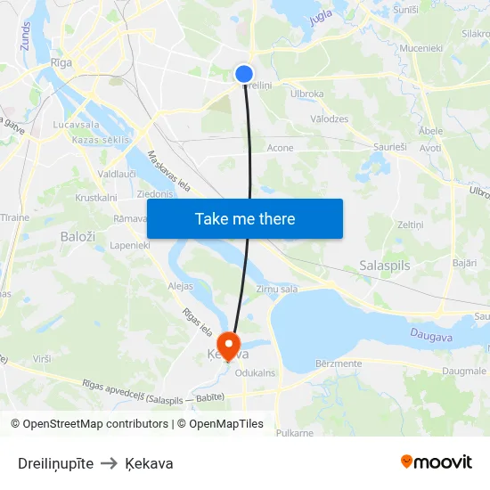 Dreiliņupīte to Ķekava map