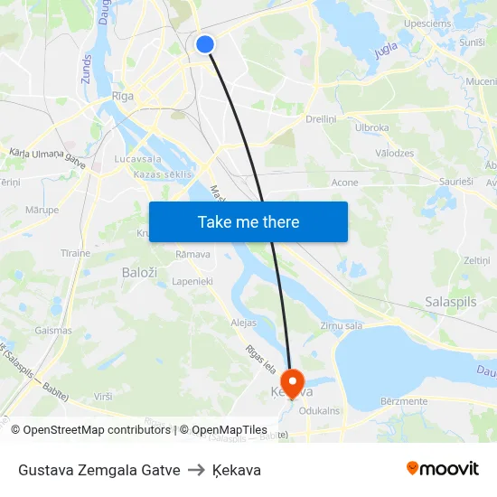 Gustava Zemgala Gatve to Ķekava map