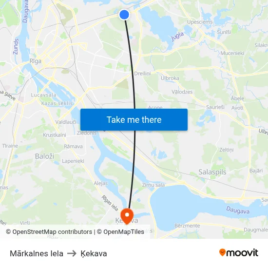 Mārkalnes Iela to Ķekava map