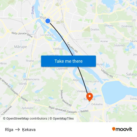 Rīga to Ķekava map