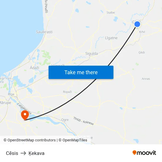 Cēsis to Ķekava map