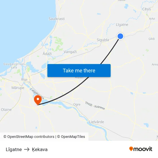 Līgatne to Ķekava map