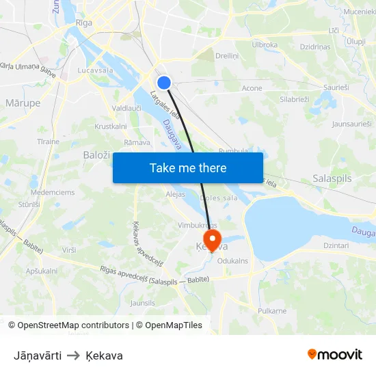 Jāņavārti to Ķekava map