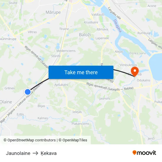 Jaunolaine to Ķekava map
