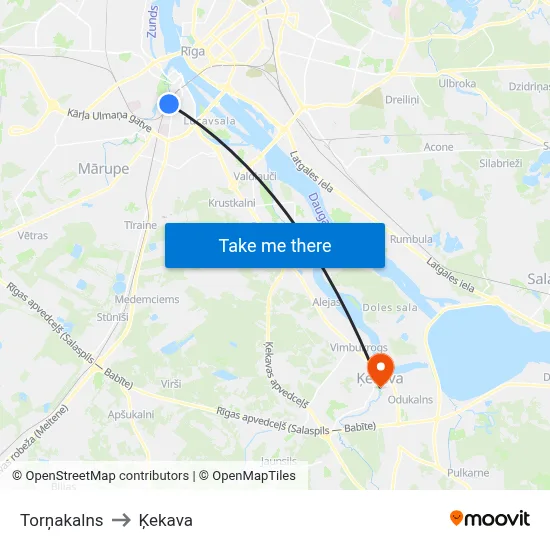Torņakalns to Ķekava map