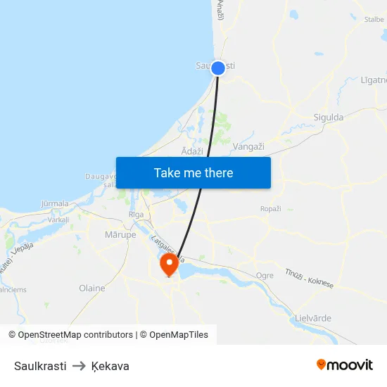 Saulkrasti to Ķekava map